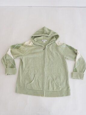 Christopher Banks Green Argyle Hooded Zip Front Preppy Checker Cardigan XL